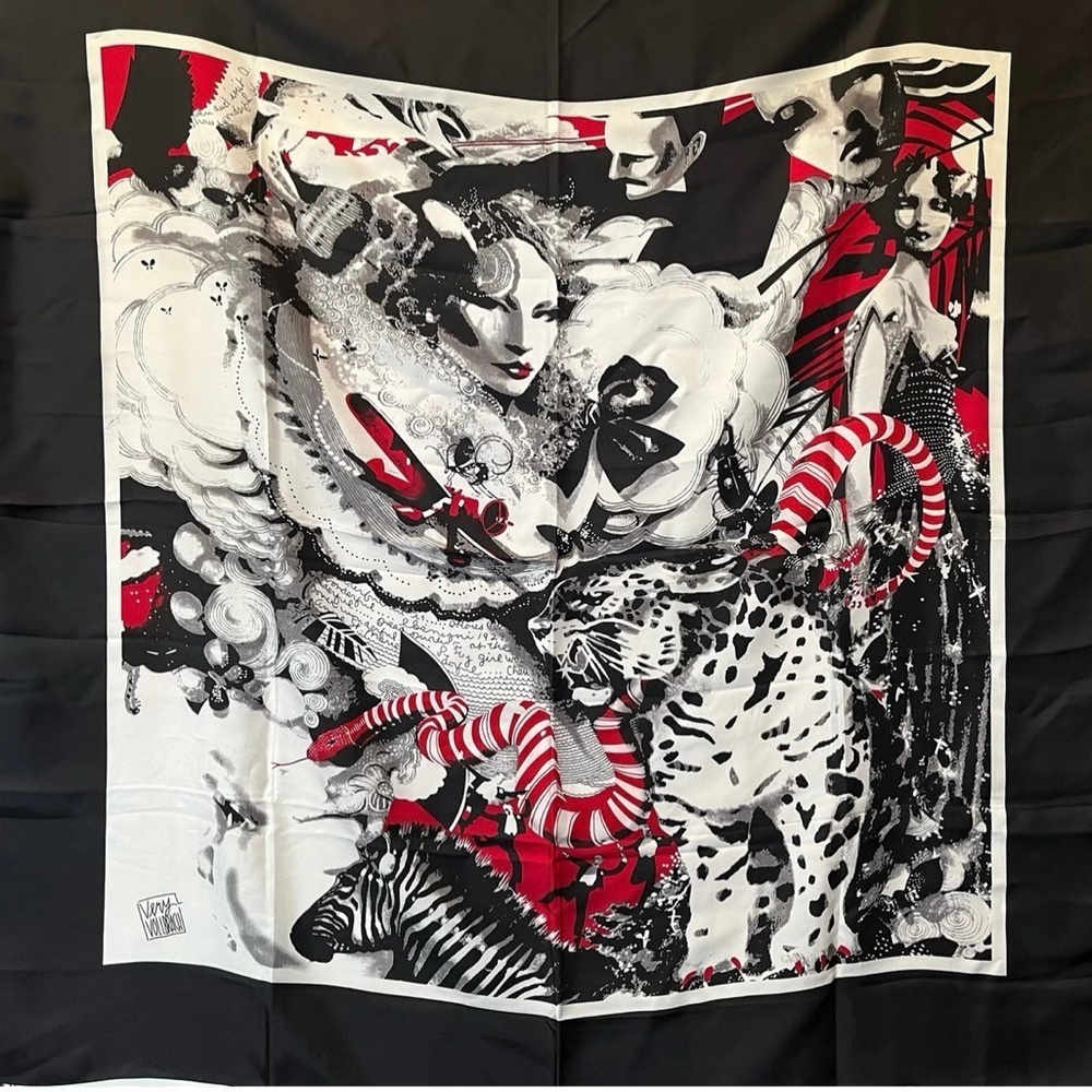 Elegant Black and Red Silk Scarf